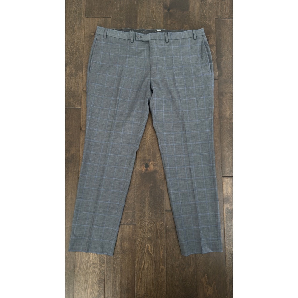 Michael Strahan Mens Gray Blue Plaid Wool Blend Dress Pants 40W 30L